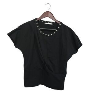Uterque Black Twist Top With Star Neckline